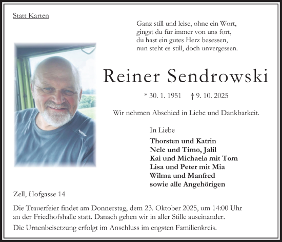 Traueranzeige von Reiner Sendrowski von Oberhessische Zeitung