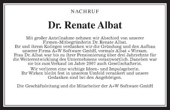 Traueranzeige von Renate Albat von Giessener Allgemeine, Alsfelder Allgemeine