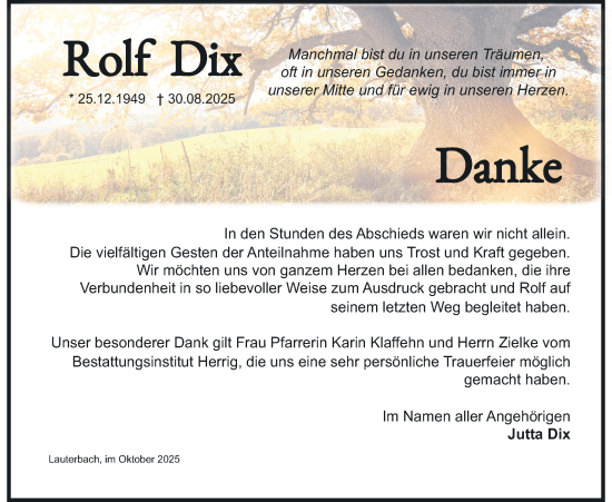 Traueranzeige von Rolf Dix von Lauterbacher Anzeiger