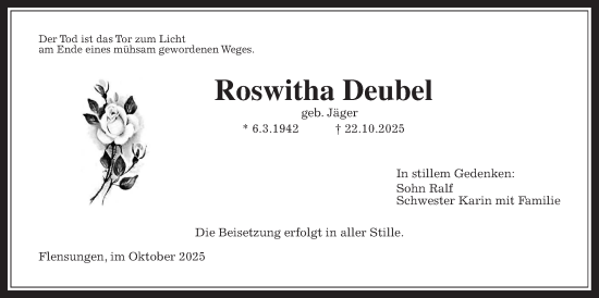 Traueranzeige von Roswitha Deubel von Mücker Stimme