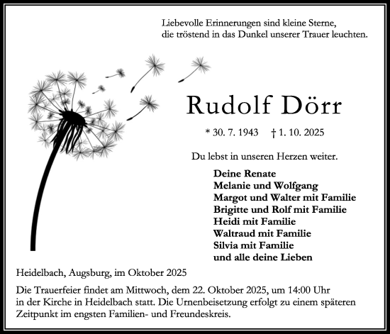 Traueranzeige von Rudolf Dörr von Oberhessische Zeitung, 