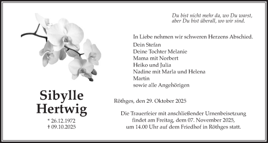 Traueranzeige von Sibylle Hertwig von Laubacher Anzeiger