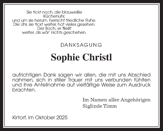 Traueranzeige von Sophie Christl von Oberhessische Zeitung