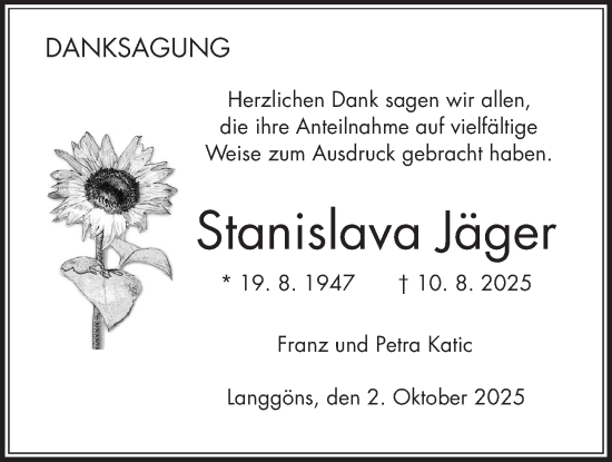 Traueranzeige von Stanislava Jäger von Pohlheimer Nachrichten