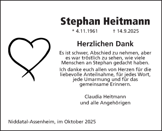 Traueranzeige von Stephan Heitmann von Wetterauer Zeitung
