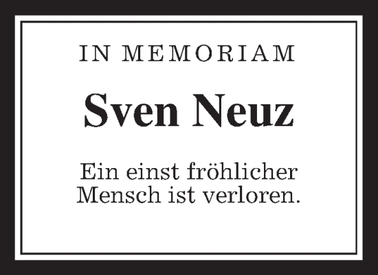 Traueranzeige von Sven Neuz von Wetterauer Zeitung