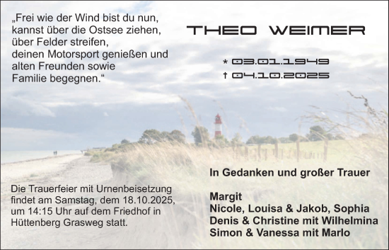 Traueranzeige von Theo Weimer von Giessener Allgemeine, Alsfelder Allgemeine, Giessener Anzeiger