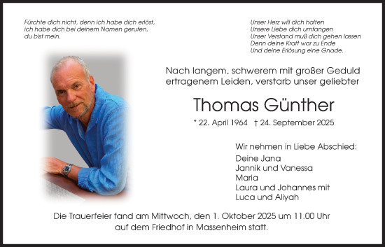 Traueranzeige von Thomas Günther von Bad Vilbel/Karben