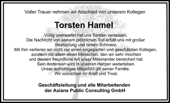 Traueranzeige von Torsten Hamel von Oberhessische Zeitung