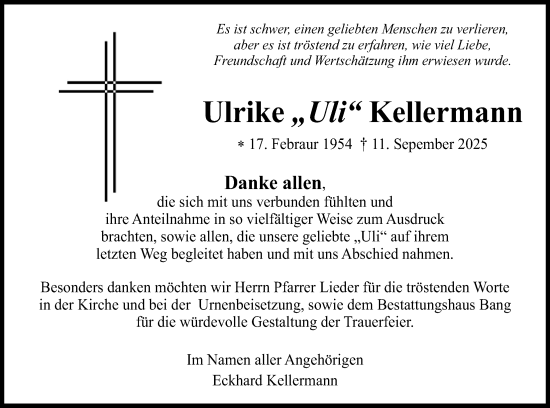 Traueranzeige von Ulrike Kellermann von Butzbacher Zeitung
