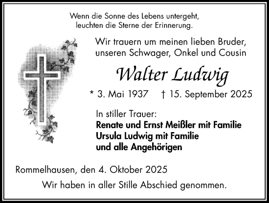 Traueranzeige von Walter Ludwig von Kreis-Anzeiger