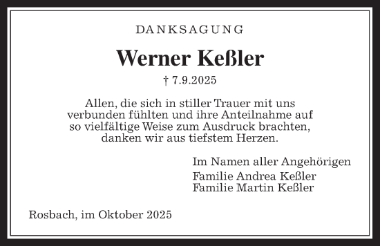 Traueranzeige von Werner Keßler von Wetterauer Zeitung