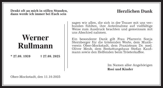 Traueranzeige von Werner Rullmann von Kreis-Anzeiger