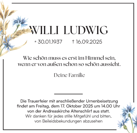 Traueranzeige von Willi Ludwig von Lauterbacher Anzeiger