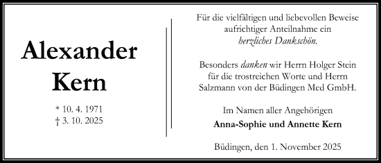 Traueranzeige von Alexander Kern von Kreis-Anzeiger