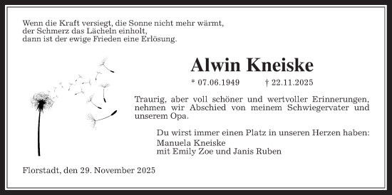 Traueranzeige von Alwin Kneiske von Wetterauer Zeitung