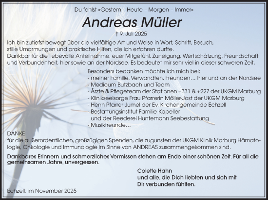 Traueranzeige von Andreas Müller von Wetterauer Zeitung