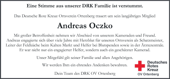 Traueranzeige von Andreas Oczko von Kreis-Anzeiger