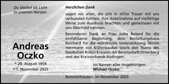 Traueranzeige von Andreas Oczko von Kreis-Anzeiger