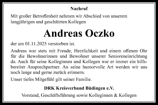 Traueranzeige von Andreas Oczko von Kreis-Anzeiger