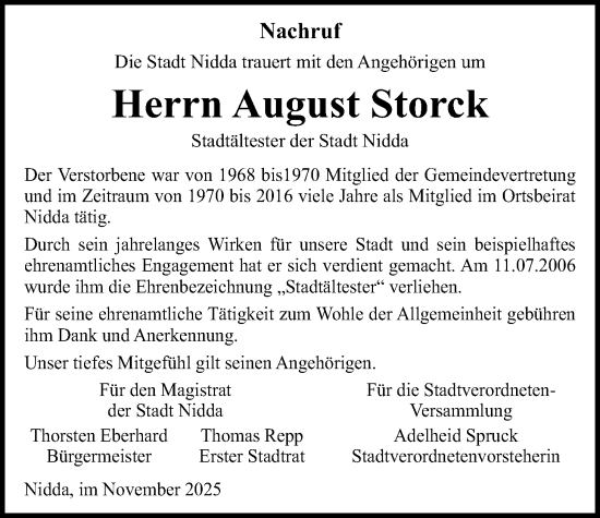 Traueranzeige von August Storck von Kreis-Anzeiger