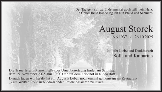 Traueranzeige von August Storck von Kreis-Anzeiger