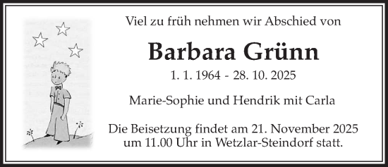 Traueranzeige von Barbara Grünn von Bad Vilbel/Karben