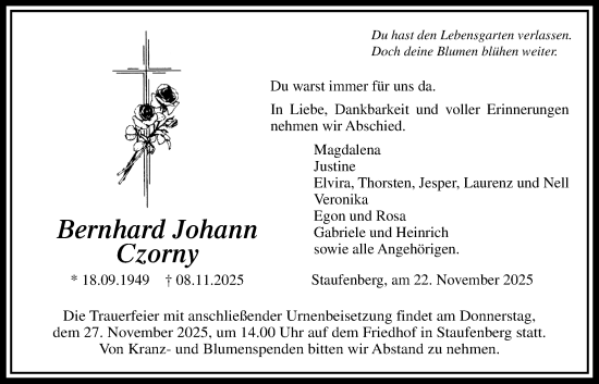 Traueranzeige von Bernhard Johann Czorny von Giessener Allgemeine, Alsfelder Allgemeine