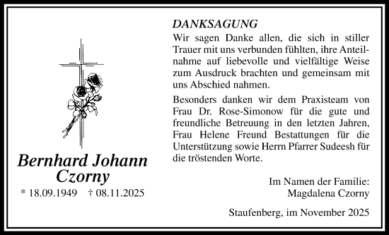 Traueranzeige von Bernhard Johann Czorny von Giessener Allgemeine, Alsfelder Allgemeine