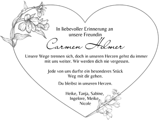 Traueranzeige von Carmen Helmer von Kreis-Anzeiger