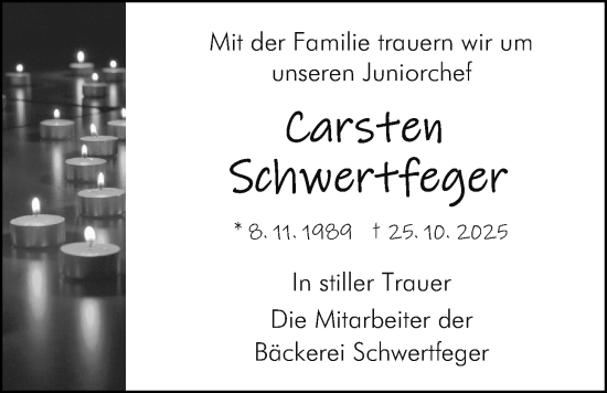 Traueranzeige von Carsten Schwertfeger von Giessener Anzeiger