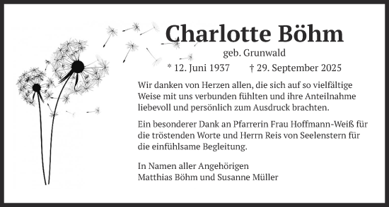 Traueranzeige von Charlotte Böhm von Pohlheimer Nachrichten