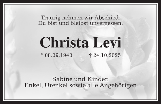 Traueranzeige von Christa Levi von Bad Vilbel/Karben