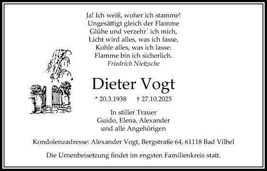 Traueranzeige von Dieter Vogt von Bad Vilbel/Karben