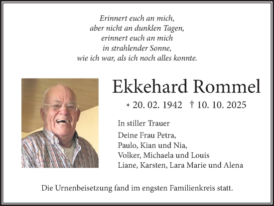 Traueranzeige von Ekkehard Rommel von Pohlheimer Nachrichten