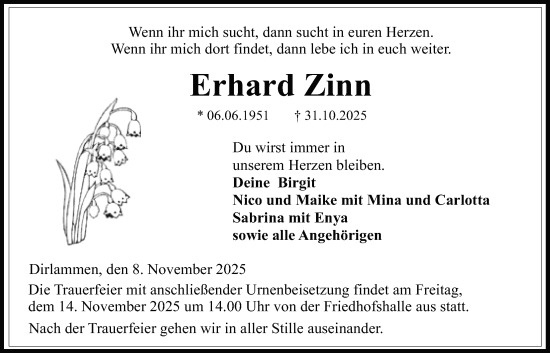 Traueranzeige von Erhard Zinn von Lauterbacher Anzeiger