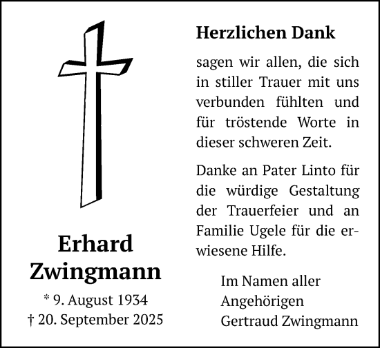 Traueranzeige von Erhard Zwingmann von Butzbacher Zeitung