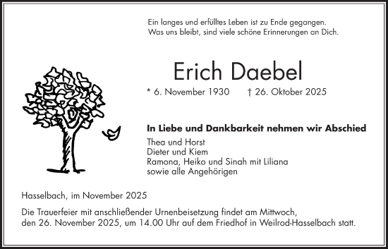 Traueranzeige von Erich Daebel von Usinger Anzeigenblatt