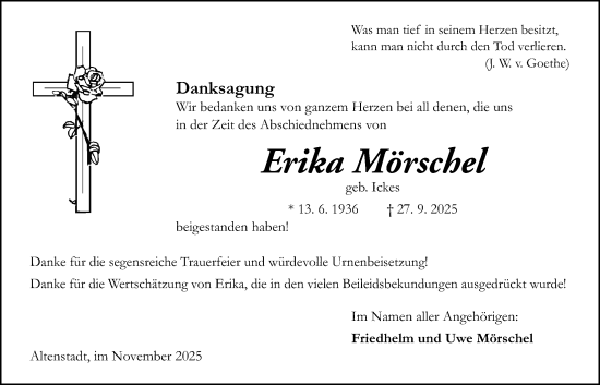 Traueranzeige von Erika Mörschel von Kreis-Anzeiger