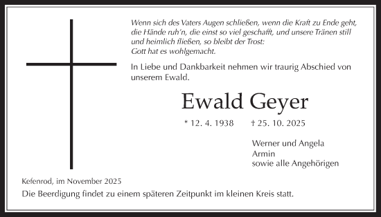 Traueranzeige von Ewald Geyer von Kreis-Anzeiger