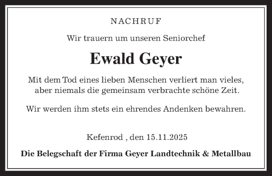 Traueranzeige von Ewald Geyer von Kreis-Anzeiger
