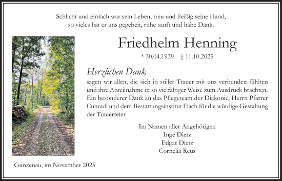 Traueranzeige von Friedhelm Henning von Lauterbacher Anzeiger