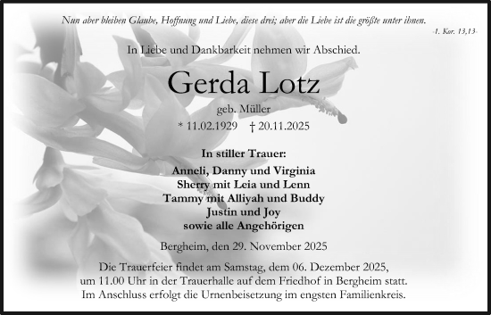 Traueranzeige von Gerda Lotz von Kreis-Anzeiger