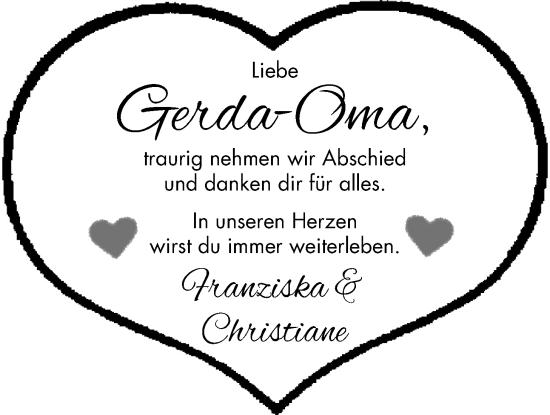 Traueranzeige von Gerda-Oma  von Kreis-Anzeiger