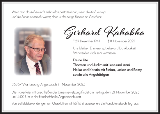 Traueranzeige von Gerhard Kahabka von Lauterbacher Anzeiger
