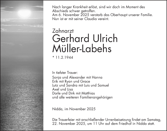 Traueranzeige von Gerhard Ulrich Müller-Labehs von Kreis-Anzeiger