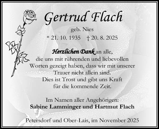 Traueranzeige von Gertrud Flach von Kreis-Anzeiger