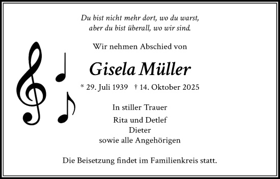 Traueranzeige von Gisela Müller von Usinger Anzeigenblatt