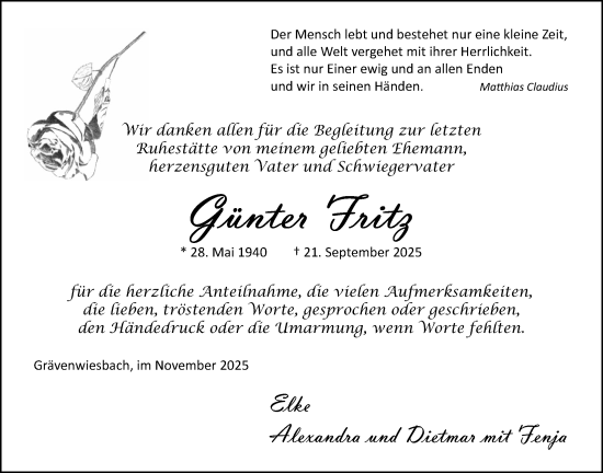 Traueranzeige von Günter Fritz von Usinger Anzeiger