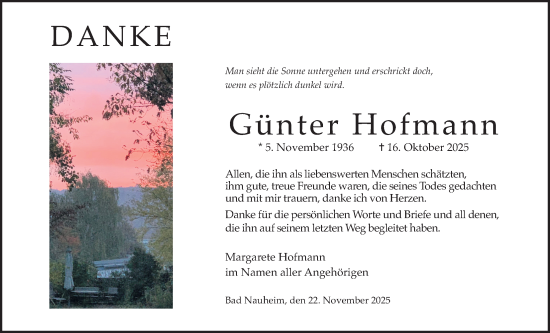 Traueranzeige von Günter Hofmann von Wetterauer Zeitung